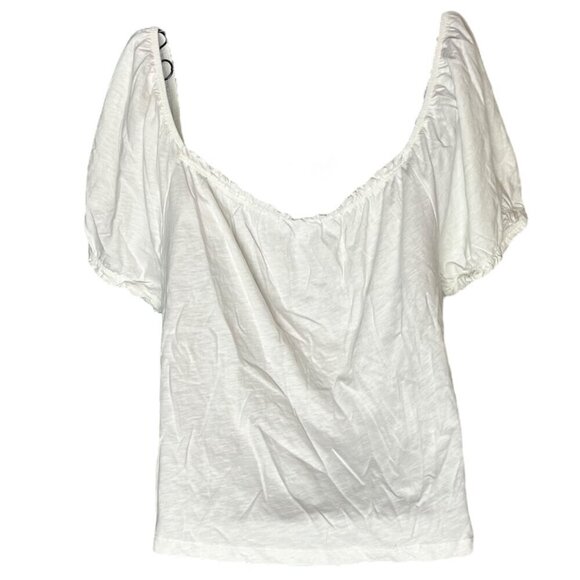 American‎ Eagle XL Button Front Smock Neck Tee White Coquette Elevated Basic New - Picture 3 of 4